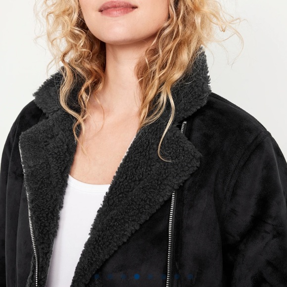 NWT OLD NAVY Faux-Suede Sherpa-Lined Moto Jacket Color Black SIZE SMALL - Picture 5 of 6
